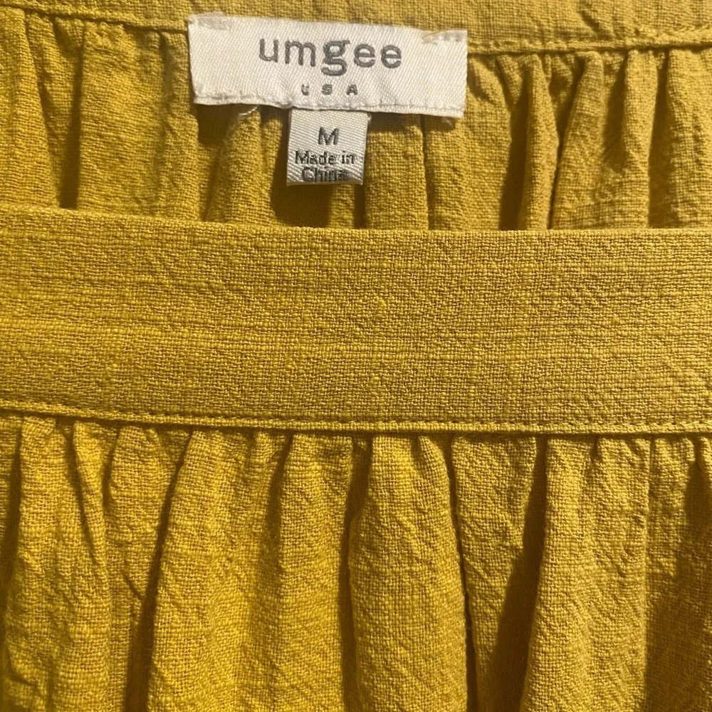 Umgee boutique a-line straight dress mustard yellow gold lacy crocheted sleeve - Picture 3 of 8